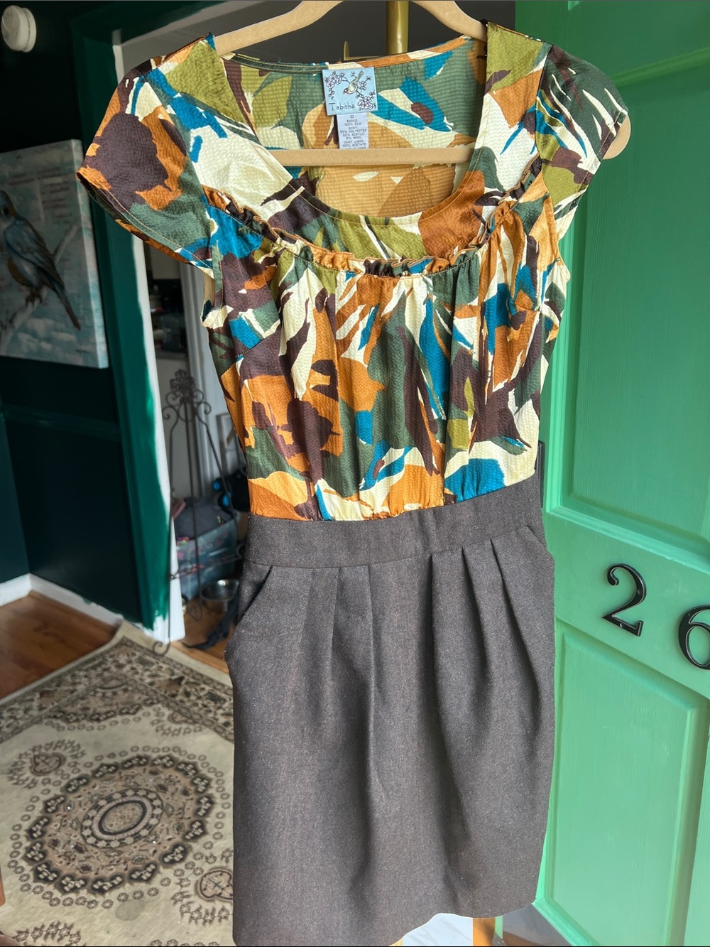 Anthropologie Tabith Multi-Color 100 silk/wool pleated dress w/ pockets Size 0